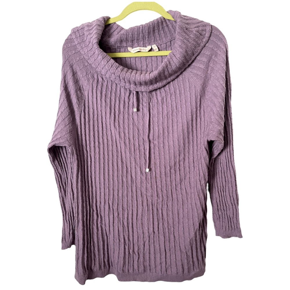 Soft Surroundings Camryn Cowl Neck‎ Top Sweater Lilac Lavender Cable Knit PXL